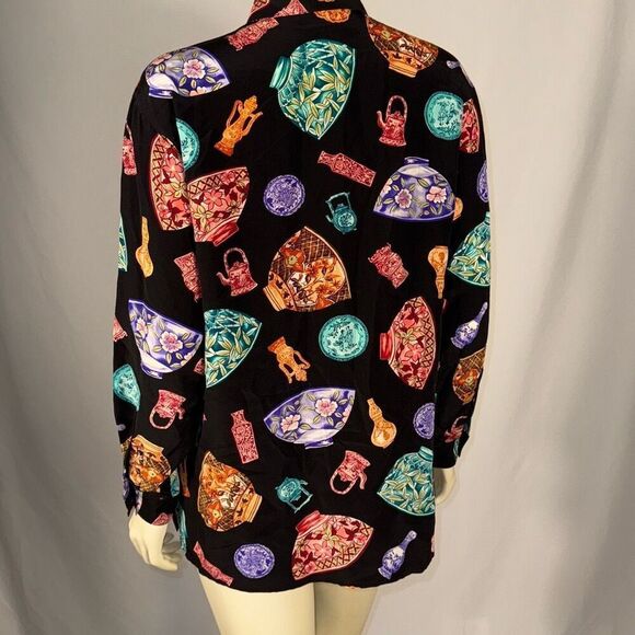 Vintage Diane Von Furstenberg Funky Print 100% Silk Button Down Shirt Small - Picture 6 of 11